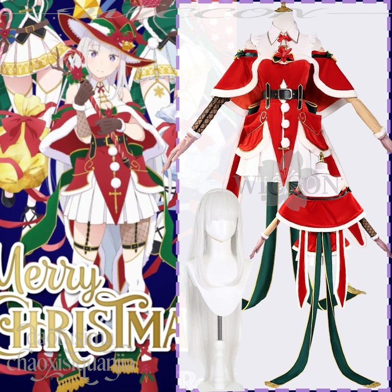 Anime Cosplay Event 2025 - ชุดคอสเพลย์เอ็มิเรียจากอนิเมะเรเซอร์ สำหรับงานคริสต์มาสปี 2025 ชุดเดรสสั้นสีแดงน่ารักสไตล์โลลิต้า พร้อมผ้าคลุมไหล่สีเขียวและกระโปรงยาว