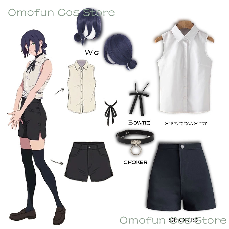 Anime Cosplay Dance - ชุดคอสเพลย์เรเซ่ เสื้อแขนกุด วิกผม ชุดเลื่อยยนต์ พร้อมเนคไท สร้อยคอสั้น