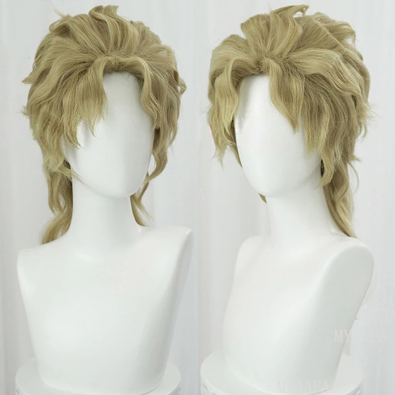 Jojo Bizarre Hat - Dio Brando คอสเพลย์ผจญภัย Jojo Bizarre คอสเพลย์คุณภาพสูงสีเขียวสีน้ําตาลทองวิกผมสังเคราะห์ทนความร้อนวิกผม