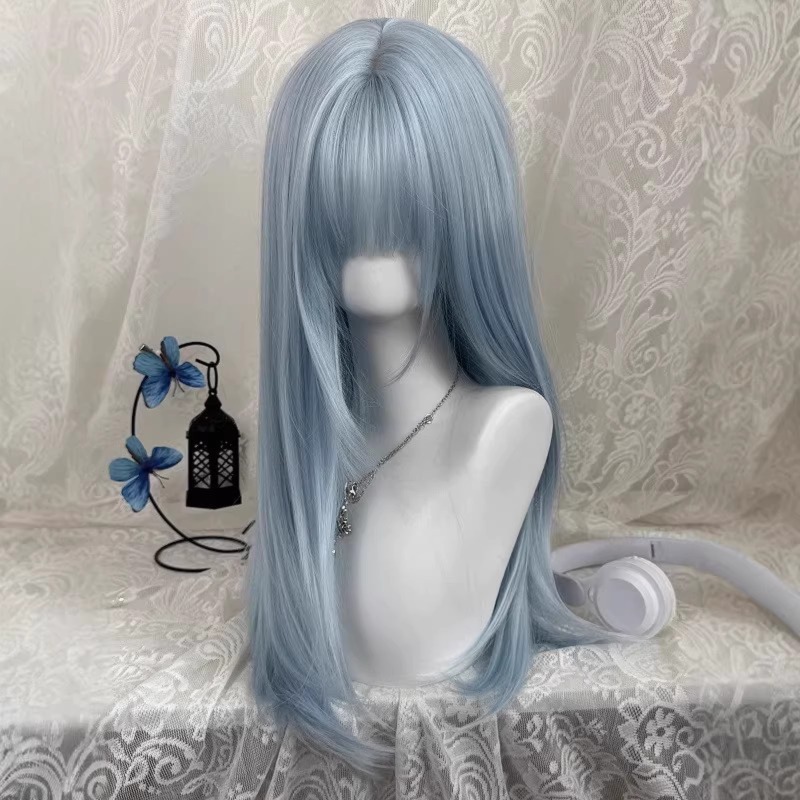 วิกผมยาวตรงสีฟ้าอ่อนพาสเทลพร้อ - Anime Cosplay Thick บทวิจารณ์และราคา