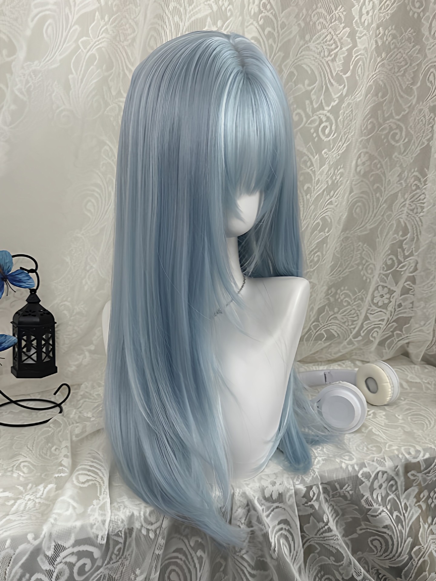 วิกผมยาวตรงสีฟ้าอ่อนพาสเทลพร้อ - Anime Cosplay Thick บทวิจารณ์และราคา